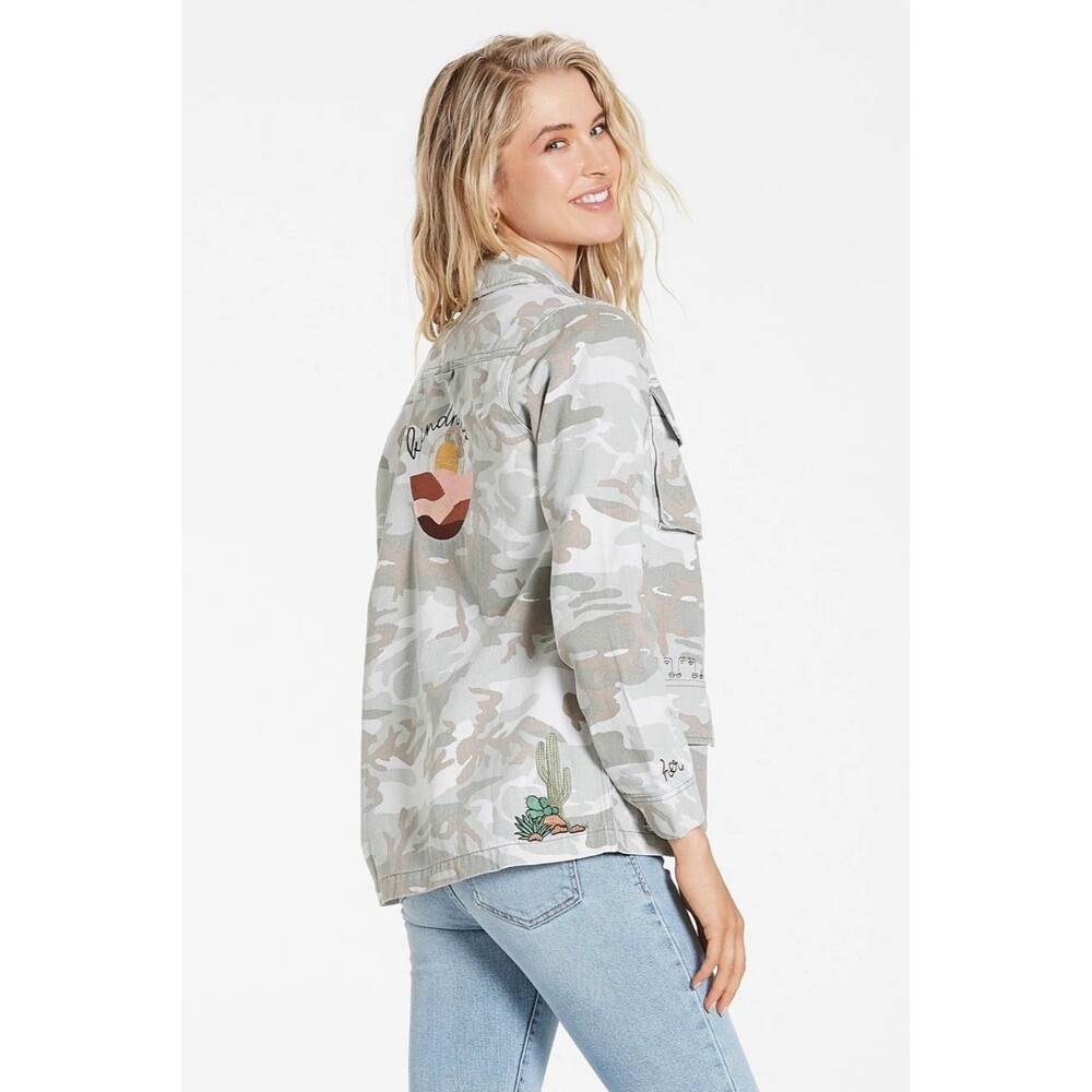 Dear John Womens Size Small Desert Sage Camo Embroidered Roxie Denim Jacket EUC